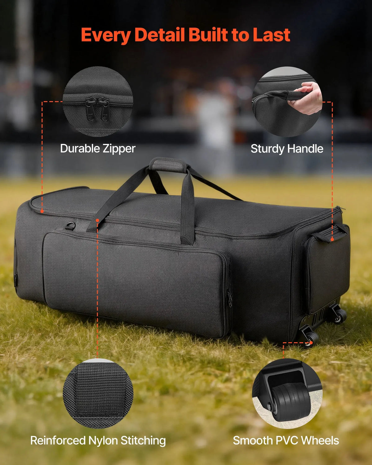 VEVOR Drum Hardware Bag with Wheels, 1680D, Multiple Pockets, Black