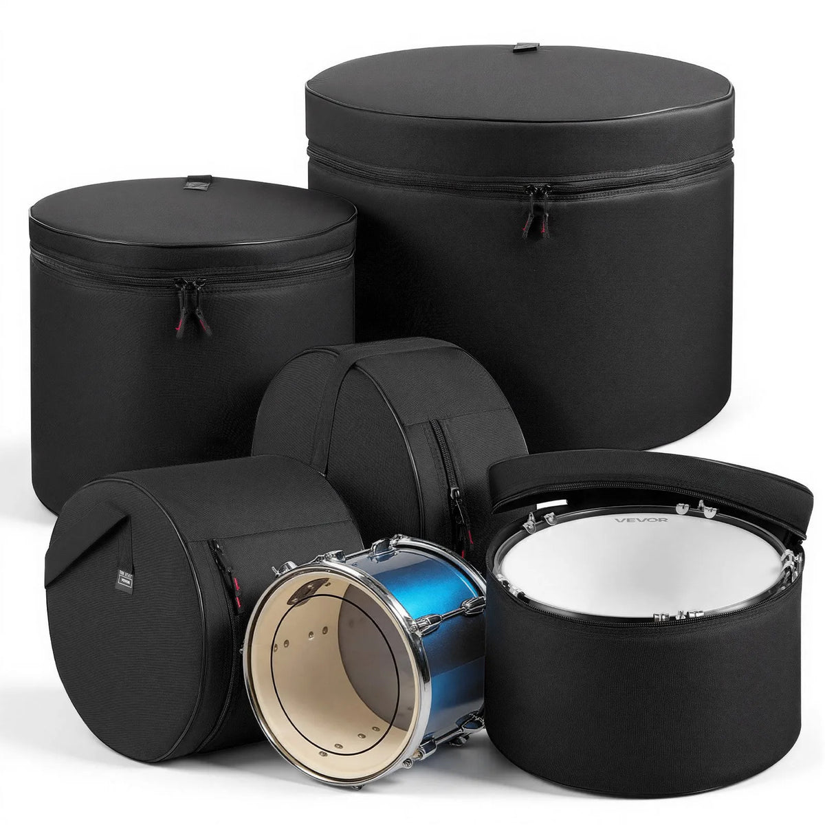 VEVOR Drum Bag Set 5 Pieces, 600D, Padded Bags for Bass Drum, Toms and Snare
