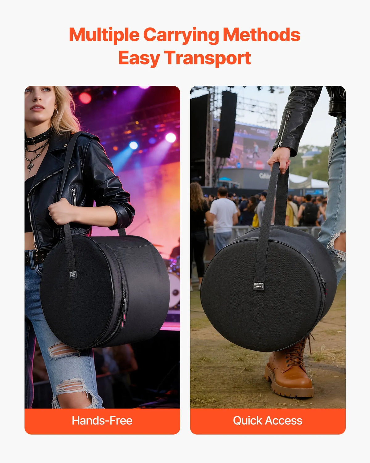 VEVOR Drum Bag Set 5 Pieces, 600D, Padded Bags for Bass Drum, Toms and Snare