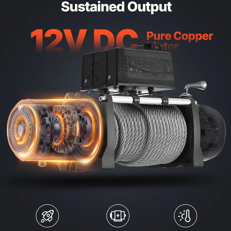EVOR elektriskā vinča, 4 500 kg vilkšanas jauda, 12 V līdzstrāvas kravas auto vinča ar Φ8,3 mm × 19,8 m tērauda trosi, bezvadu un vadu tālvadība, IP55 ūdensizturība SUV, Jeep, piekabju, laivu un bezceļu transportlīdzekļu vilkšanai