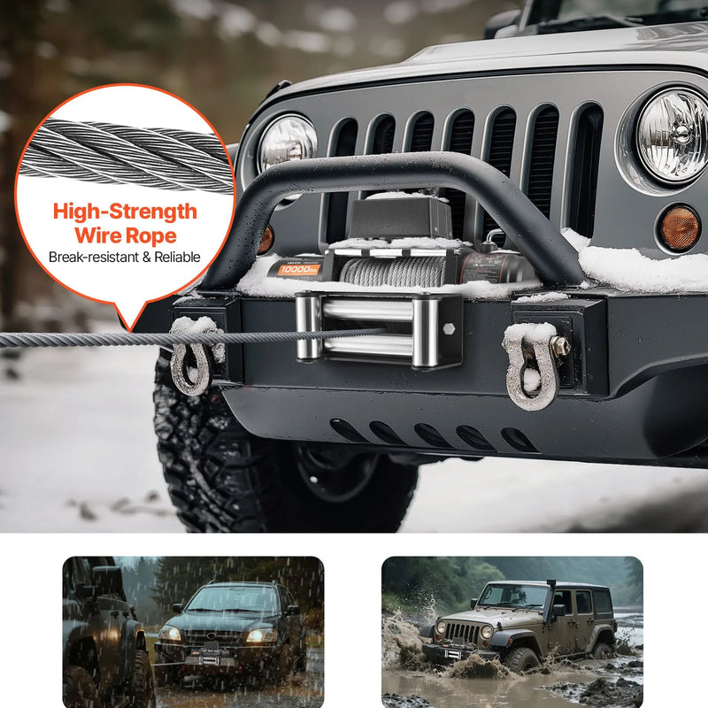 EVOR elektriskā vinča, 4 500 kg vilkšanas jauda, 12 V līdzstrāvas kravas auto vinča ar Φ8,3 mm × 19,8 m tērauda trosi, bezvadu un vadu tālvadība, IP55 ūdensizturība SUV, Jeep, piekabju, laivu un bezceļu transportlīdzekļu vilkšanai