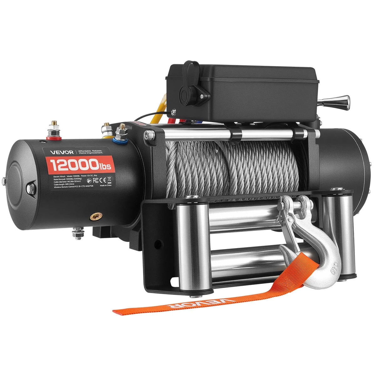 VEVOR Electric Winch, 5,400 kg Pulling Capacity, 12 V DC Truck Winch with Φ9.1 mm × 24 m Steel Rope, Wireless and Wired Remote Control, IP55 Waterproof for SUV, Jeep, Trailers, Boats and Off-Road Vehicles