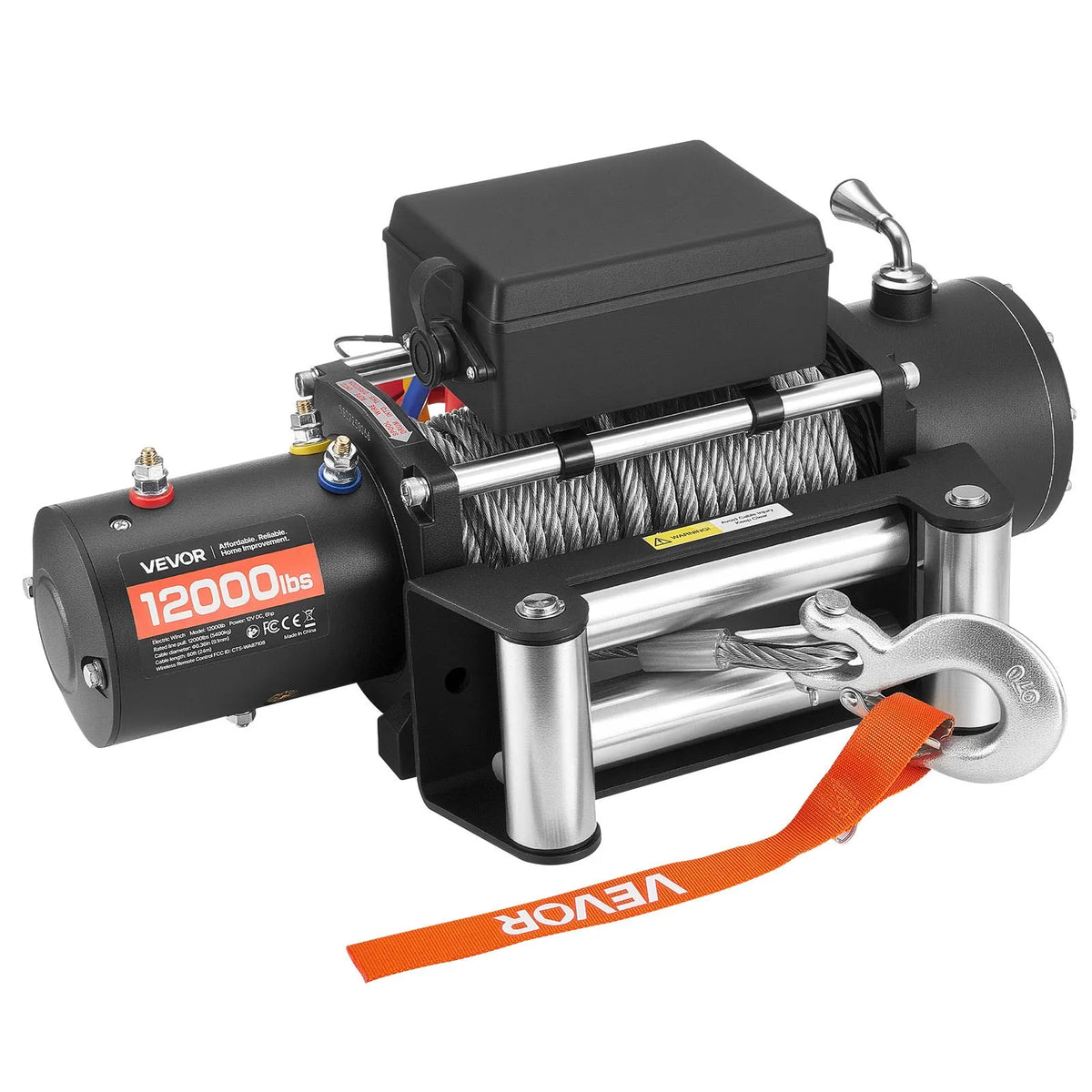 VEVOR Electric Winch, 5,400 kg Pulling Capacity, 12 V DC Truck Winch with Φ9.1 mm × 24 m Steel Rope, Wireless and Wired Remote Control, IP55 Waterproof for SUV, Jeep, Trailers, Boats and Off-Road Vehicles