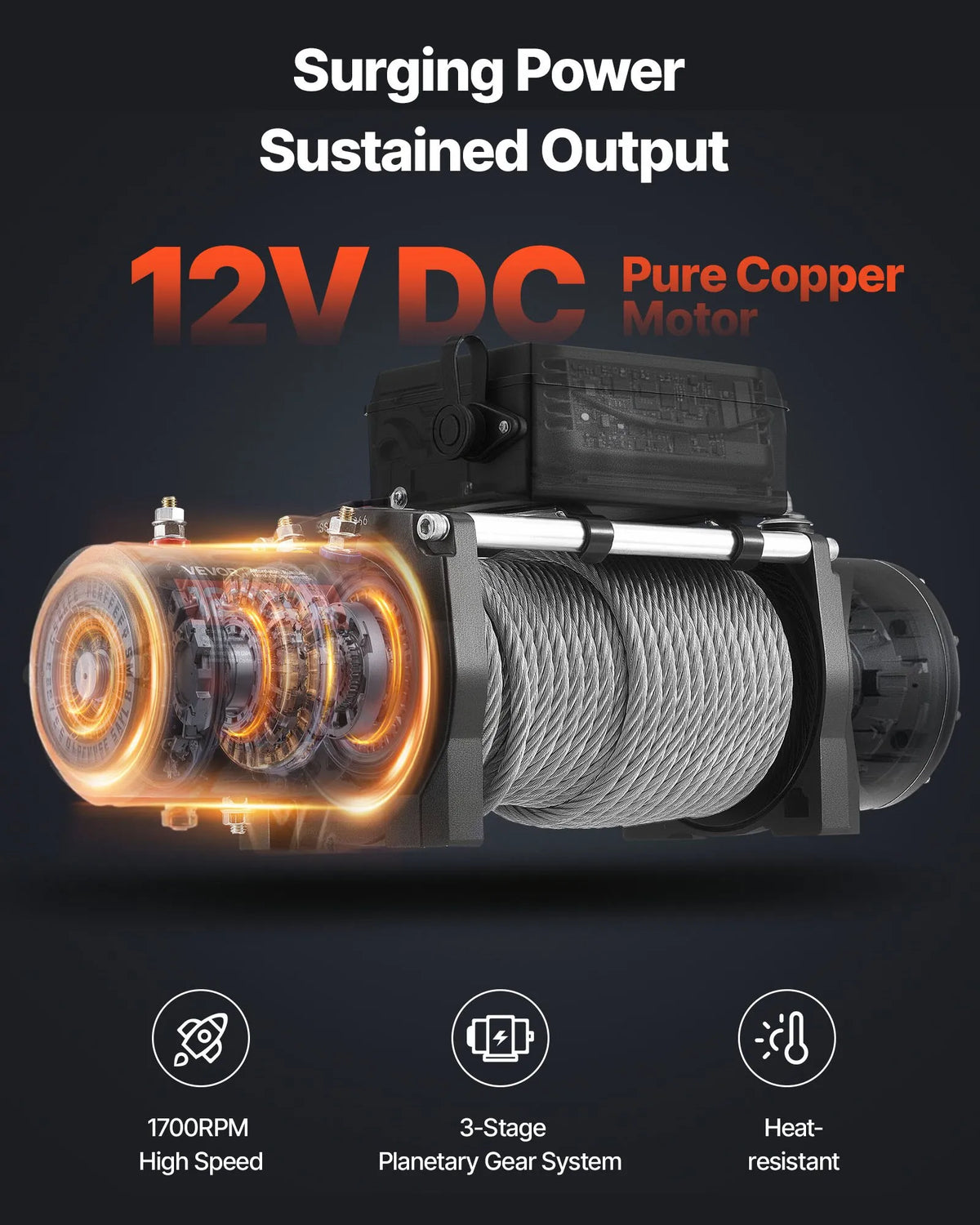 VEVOR Electric Winch, 5,400 kg Pulling Capacity, 12 V DC Truck Winch with Φ9.1 mm × 24 m Steel Rope, Wireless and Wired Remote Control, IP55 Waterproof for SUV, Jeep, Trailers, Boats and Off-Road Vehicles