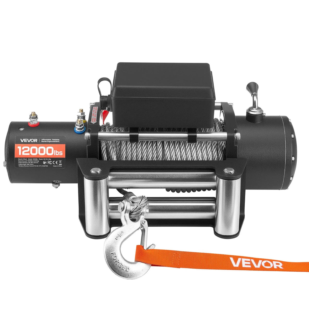 VEVOR Electric Winch, 5,400 kg Pulling Capacity, 12 V DC Truck Winch with Φ9.1 mm × 24 m Steel Rope, Wireless and Wired Remote Control, IP55 Waterproof for SUV, Jeep, Trailers, Boats and Off-Road Vehicles