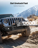 VEVOR elektriskā vinča, 12 V, vilkšanas jauda 5400 kg, tērauda trose Ø9,1 mm × 26 m, bezvadu un vadu tālvadība, piemērota SUV, Jeep, piekabēm, laivām un bezceļu transportlīdzekļiem