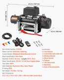 VEVOR elektriskā vinča, 12 V, vilkšanas jauda 5400 kg, tērauda trose Ø9,1 mm × 26 m, bezvadu un vadu tālvadība, piemērota SUV, Jeep, piekabēm, laivām un bezceļu transportlīdzekļiem