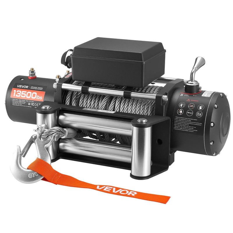 VEVOR elektriskā vinča, 6 100 kg vilkšanas jauda, 12 V līdzstrāvas kravas auto vinča ar Φ9,5 mm × 24 m tērauda trosi, bezvadu un vadu tālvadība, IP55 ūdensizturība SUV, Jeep, piekabju, laivu un bezceļu transportlīdzekļu vilkšanai
