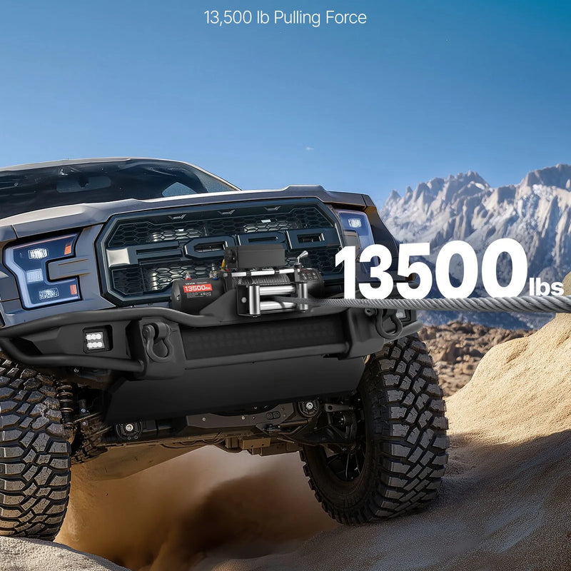 VEVOR elektriskā vinča, 6 100 kg vilkšanas jauda, 12 V līdzstrāvas kravas auto vinča ar Φ9,5 mm × 24 m tērauda trosi, bezvadu un vadu tālvadība, IP55 ūdensizturība SUV, Jeep, piekabju, laivu un bezceļu transportlīdzekļu vilkšanai