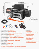 VEVOR elektriskā vinča, 6 100 kg vilkšanas jauda, 12 V līdzstrāvas kravas auto vinča ar Φ9,5 mm × 24 m tērauda trosi, bezvadu un vadu tālvadība, IP55 ūdensizturība SUV, Jeep, piekabju, laivu un bezceļu transportlīdzekļu vilkšanai