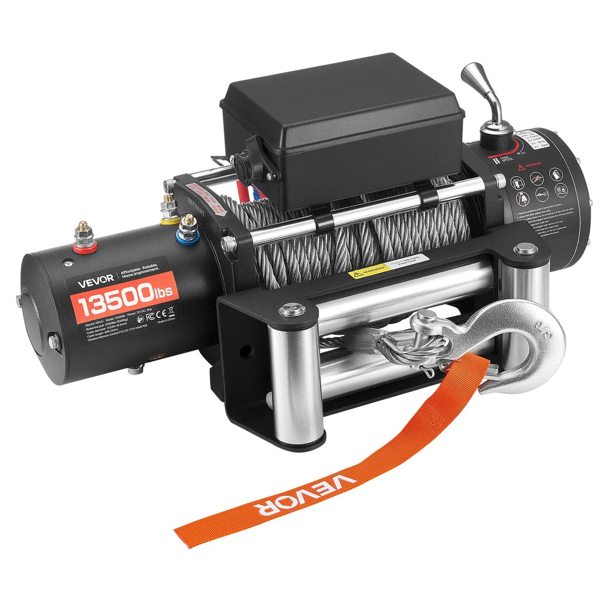 VEVOR elektriskā vinča, 6 100 kg vilkšanas jauda, 12 V līdzstrāvas kravas auto vinča ar Φ9,5 mm × 24 m tērauda trosi, bezvadu un vadu tālvadība, IP55 ūdensizturība SUV, Jeep, piekabju, laivu un bezceļu transportlīdzekļu vilkšanai