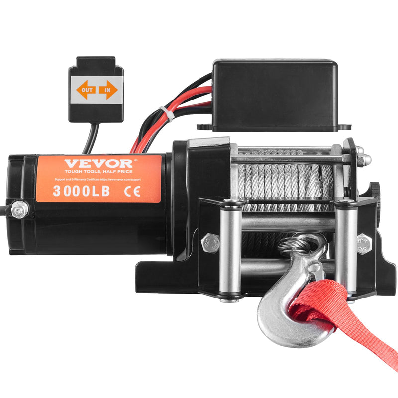 VEVOR elektriskā vinča, 12 V, 1360 kg vilkšanas jauda, ar tērauda trosi (4,8 mm × 12 m), IP55, bezvadu tālvadība, 4 virzienu troses vadotne - piemērota ATV, UTV, džipiem, SUV, piekabēm, laivām un automašīnām