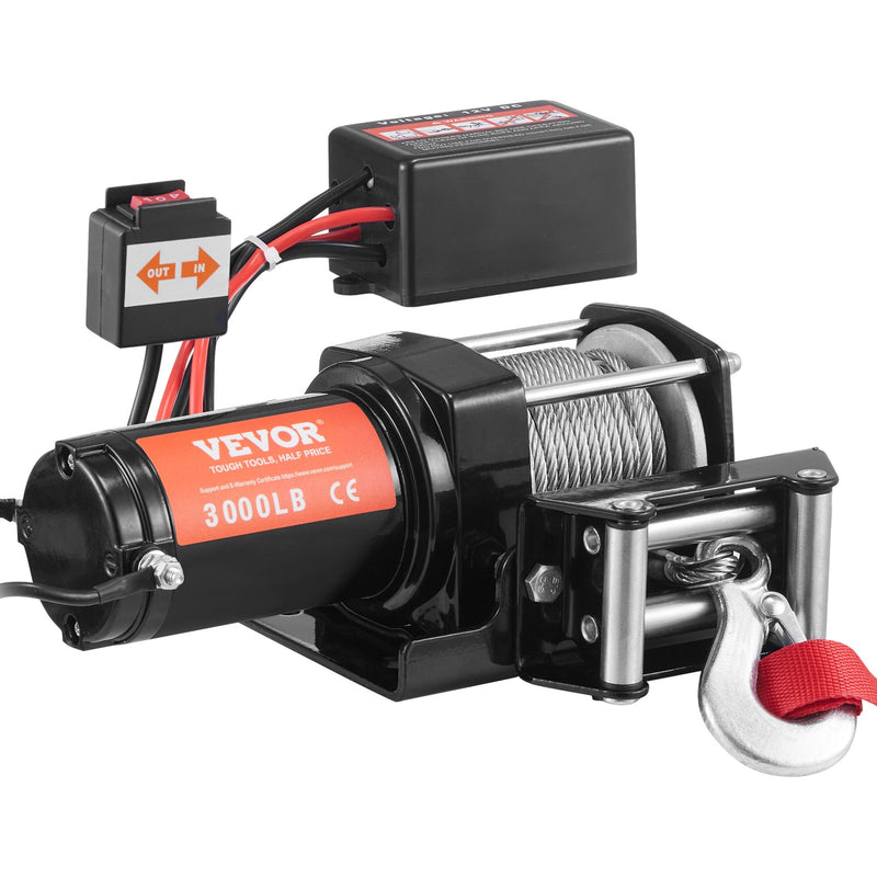 VEVOR elektriskā vinča, 12 V, 1360 kg vilkšanas jauda, ar tērauda trosi (4,8 mm × 12 m), IP55, bezvadu tālvadība, 4 virzienu troses vadotne - piemērota ATV, UTV, džipiem, SUV, piekabēm, laivām un automašīnām