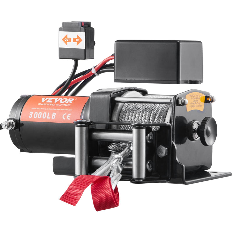 VEVOR elektriskā vinča, 12 V, 1360 kg vilkšanas jauda, ar tērauda trosi (4,8 mm × 12 m), IP55, bezvadu tālvadība, 4 virzienu troses vadotne - piemērota ATV, UTV, džipiem, SUV, piekabēm, laivām un automašīnām
