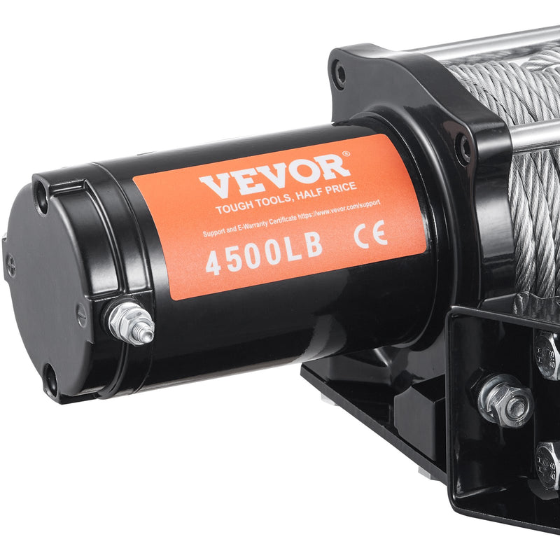 VEVOR elektriskā vinča, 12 V, 2041 kg vilkšanas jauda, ar tērauda trosi (6 mm × 12 m), IP55, bezvadu tālvadība, 4 virzienu troses vadotne – piemērota ATV, UTV, džipiem, SUV, piekabēm, laivām un auto vilkšanai bezceļa apstākļos