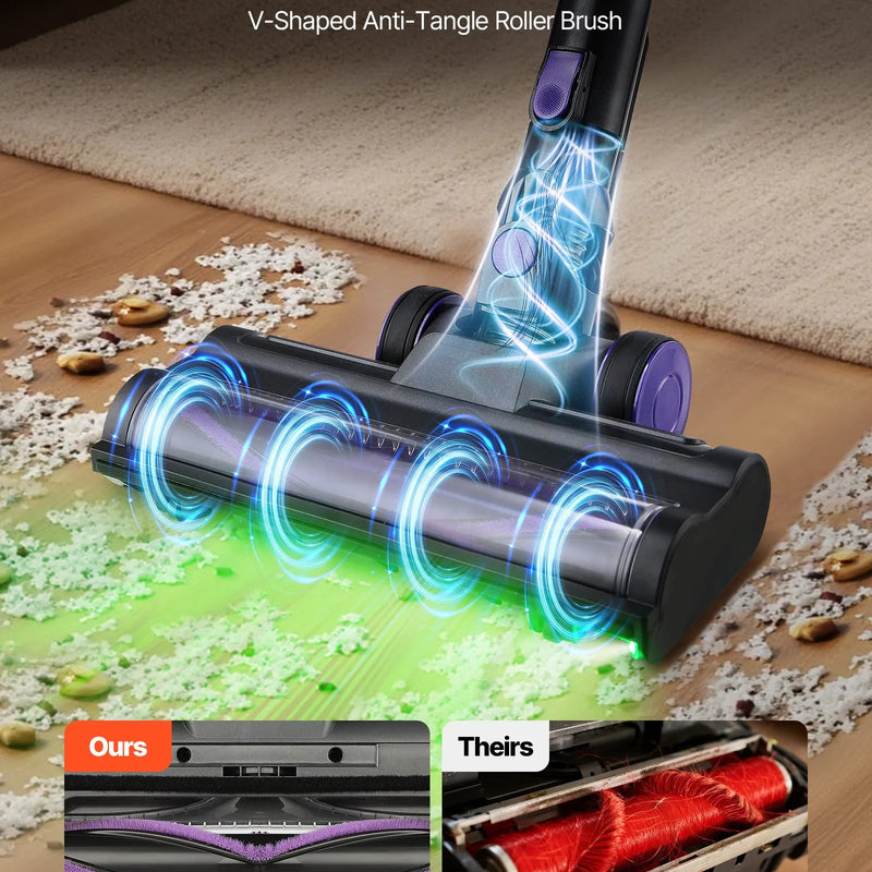 VEVOR bezvadu putekļsūcējs ar maksimālo 25 kPa sūkšanas jaudu, uzlādējamu pret sapīšanos izturīgu konstrukciju, putekļu tvertni un 35 minūšu darbības laiku, viegls rokas putekļsūcējs mājai, paklājiem, mājdzīvnieku spalvām un cietām grīdām.