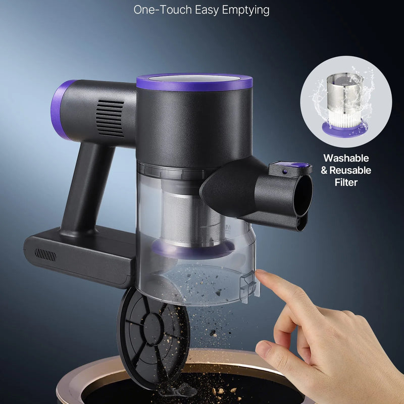 VEVOR bezvadu putekļsūcējs ar maksimālo 25 kPa sūkšanas jaudu, uzlādējamu pret sapīšanos izturīgu konstrukciju, putekļu tvertni un 35 minūšu darbības laiku, viegls rokas putekļsūcējs mājai, paklājiem, mājdzīvnieku spalvām un cietām grīdām.