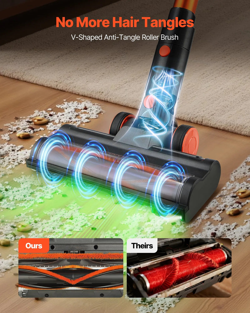 VEVOR bezvadu putekļsūcējs ar maksimālo 40 kPa sūkšanas jaudu, uzlādējamu pret sapīšanos izturīgu konstrukciju, LED displeju un 47 minūšu darbības laiku, viegls rokas putekļsūcējs mājai, paklājiem, mājdzīvnieku spalvām un cietām grīdām