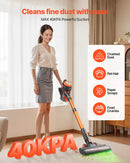 VEVOR bezvadu putekļsūcējs ar maksimālo 40 kPa sūkšanas jaudu, uzlādējamu pret sapīšanos izturīgu konstrukciju, LED displeju un 47 minūšu darbības laiku, viegls rokas putekļsūcējs mājai, paklājiem, mājdzīvnieku spalvām un cietām grīdām