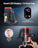 VEVOR bezvadu putekļsūcējs ar maksimālo 40 kPa sūkšanas jaudu, uzlādējamu pret sapīšanos izturīgu konstrukciju, LED displeju un 47 minūšu darbības laiku, viegls rokas putekļsūcējs mājai, paklājiem, mājdzīvnieku spalvām un cietām grīdām