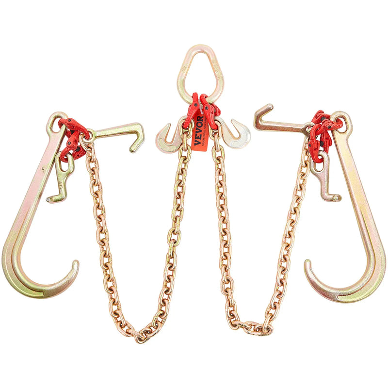 V-veida ķēdes stropes, 4 360 kg darba slodzes limits, 8 mm x 0,9 m G80 vilkšanas ķēde ar RTJ āķu komplektu, DOT sertificēta, ar galvanizētu pārklājumu, mangāna tērauds un D-veida skava, piemērota celšanas un pārvietošanas darbiem