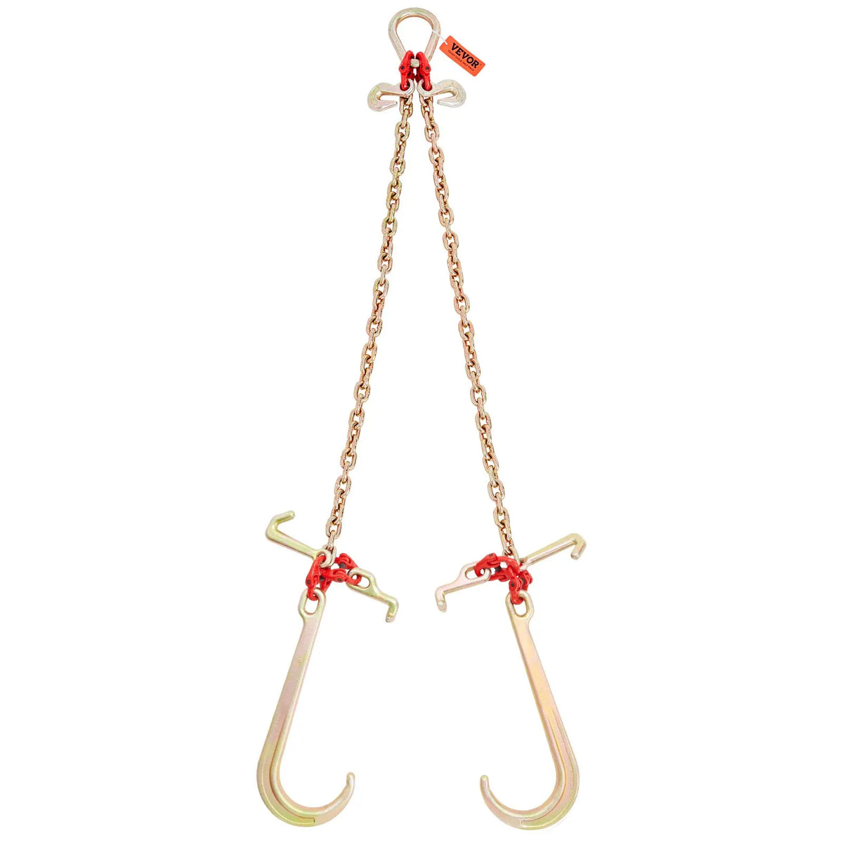 V-shaped chain slings, 4 360 kg working load limit, 8 mm x 0.9 m G80 pulling chain with RTJ hook kit, DOT certified, galvanised coating, manganese steel and D-shaped shackle, suitable for lifting and moving operations