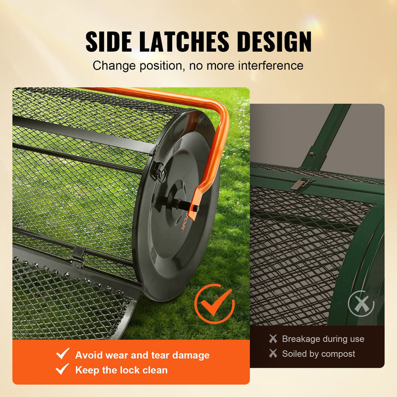 VEVOR Komposta Izkliedētājs, Regulējams Rokturs 62-65 cm, 61 cm Platums, Pulverkrāsots Tērauda Sietiņu Grozs, Mēslojuma, Augsnes, Komposta Izkliedēšanai