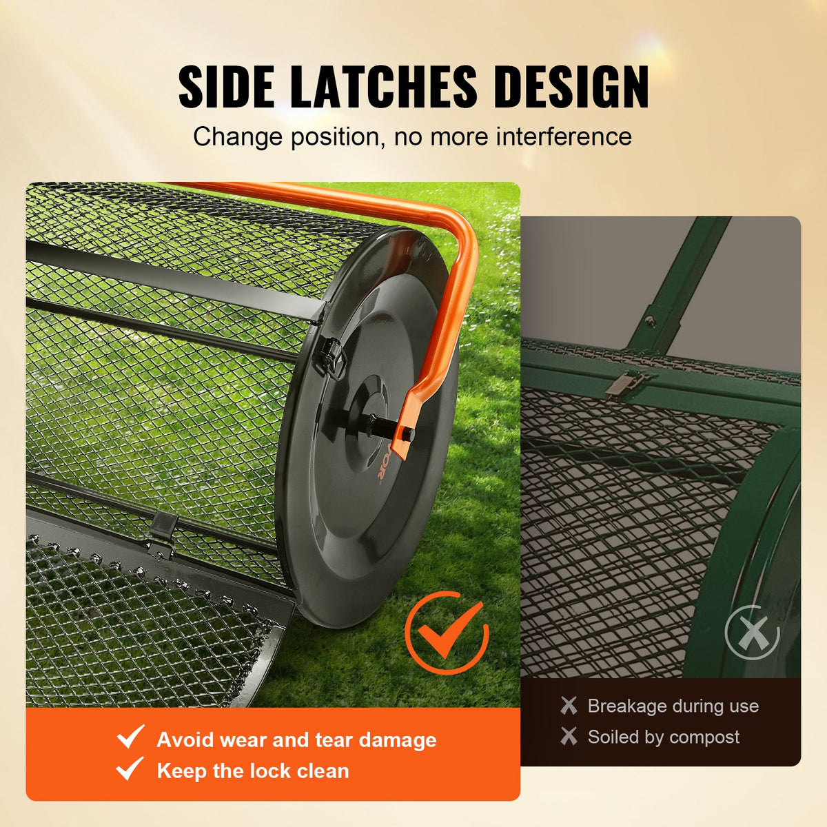 VEVOR Compost Spreader, Adjustable Handle 62–65 cm, 61 cm Width, Powder-Coated Steel Mesh Basket, for Manure, Soil, Compost Distribution