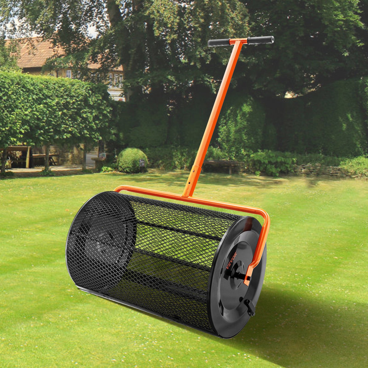 VEVOR Compost Spreader, Adjustable Handle 62–65 cm, 61 cm Width, Powder-Coated Steel Mesh Basket, for Manure, Soil, Compost Distribution