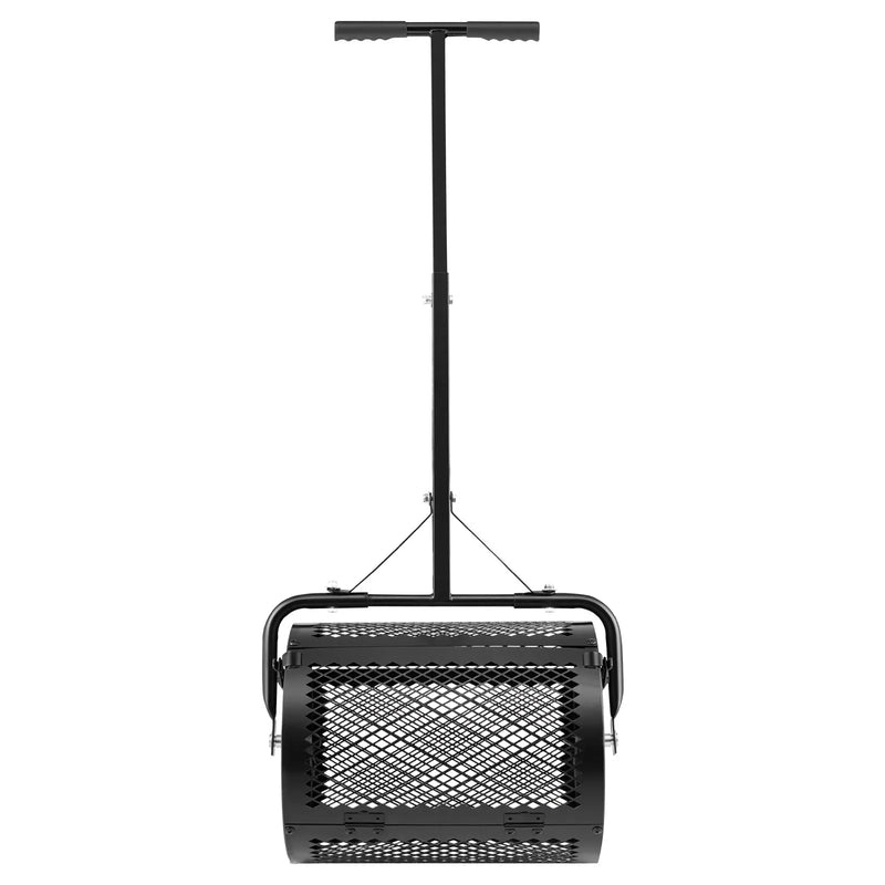 VEVOR komposta izkliedētājs 42 cm ar T veida rokturi, 3 augstuma regulēšanas līmeņi, pulverkrāsots tērauda kūdras sūnu rullis zāliena sēšanai, melns