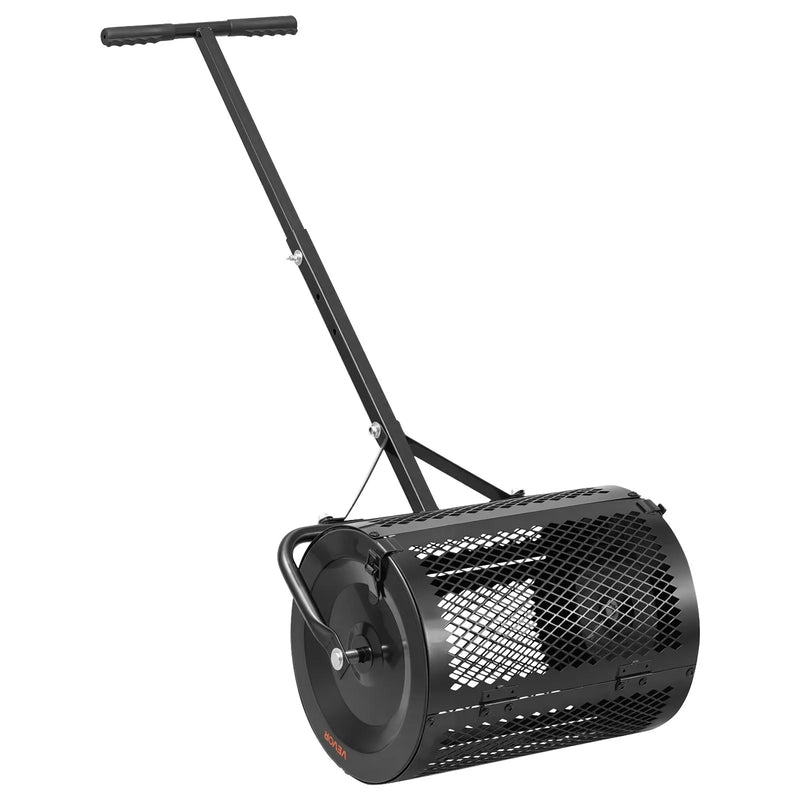 VEVOR komposta izkliedētājs 42 cm ar T veida rokturi, 3 augstuma regulēšanas līmeņi, pulverkrāsots tērauda kūdras sūnu rullis zāliena sēšanai, melns