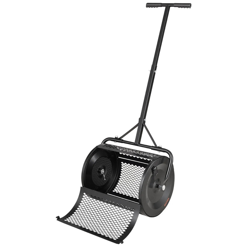 VEVOR komposta izkliedētājs 42 cm ar T veida rokturi, 3 augstuma regulēšanas līmeņi, pulverkrāsots tērauda kūdras sūnu rullis zāliena sēšanai, melns