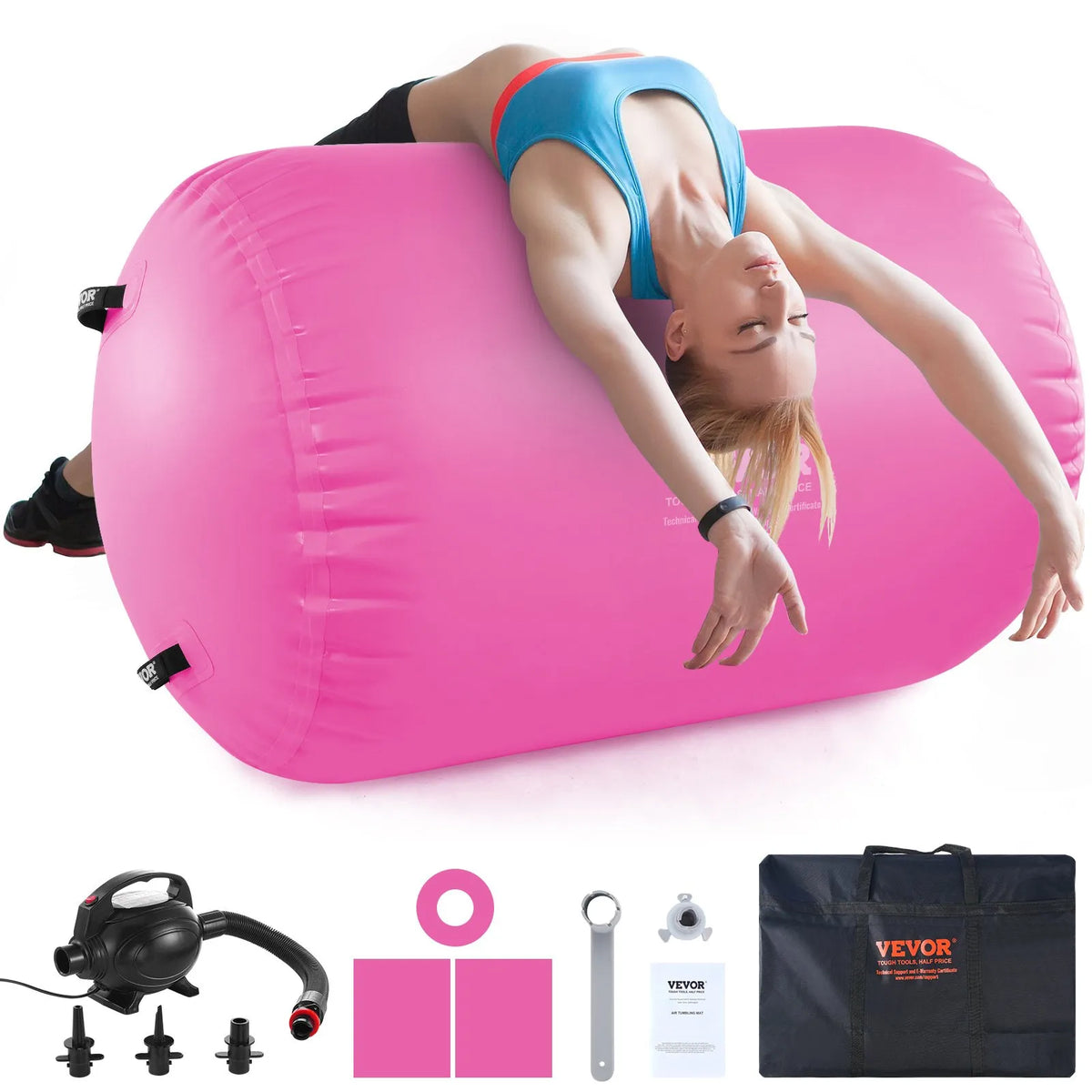 VEVOR Air Track Inflatable Gymnastics Cylinder with Pump, Compact Gymnastics Mat