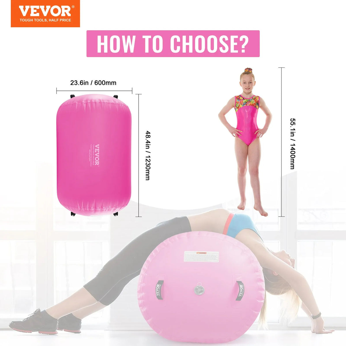 VEVOR Air Track Inflatable Gymnastics Cylinder with Pump, Compact Gymnastics Mat