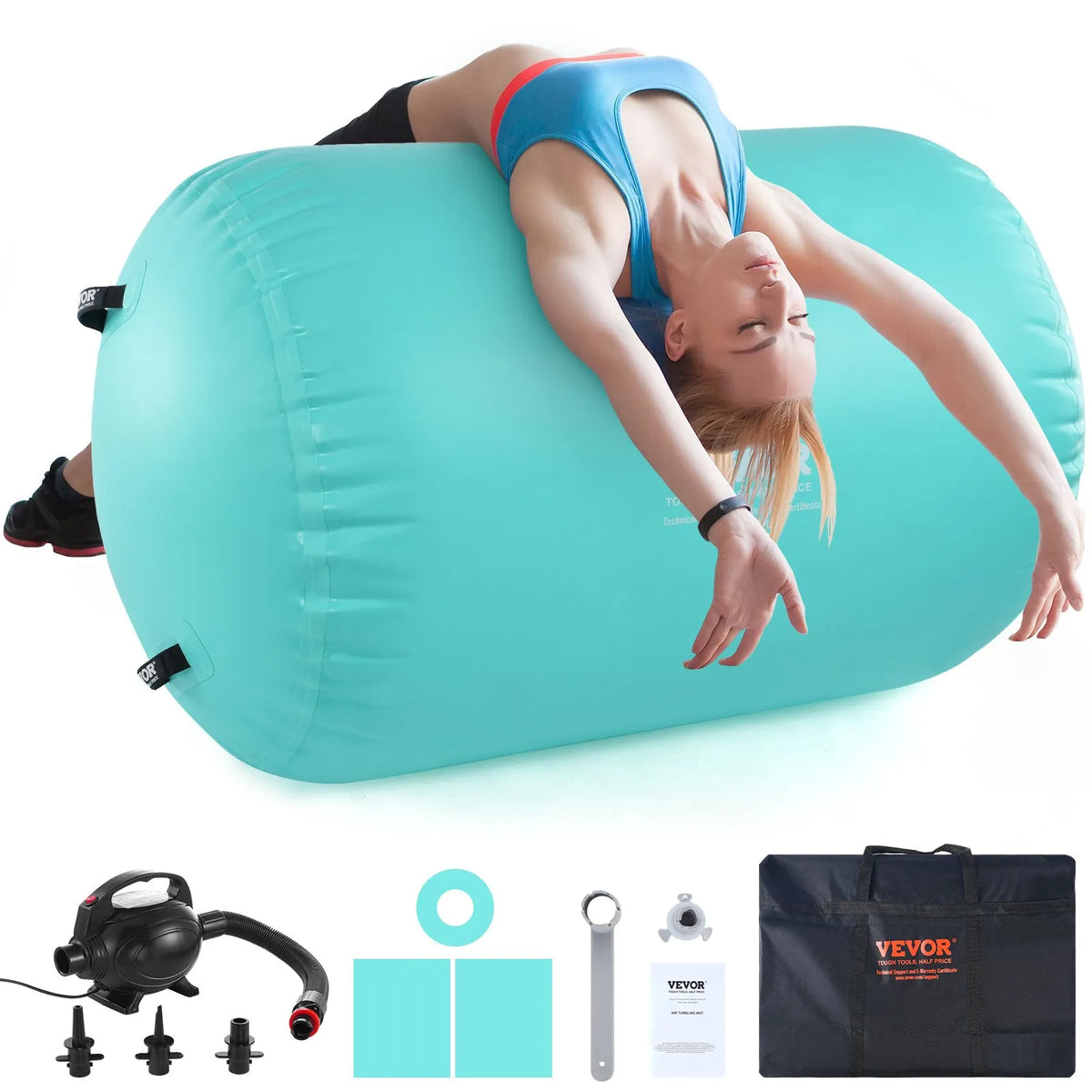 VEVOR Air Track Inflatable Gymnastics Cylinder with Pump, Exercise Mat