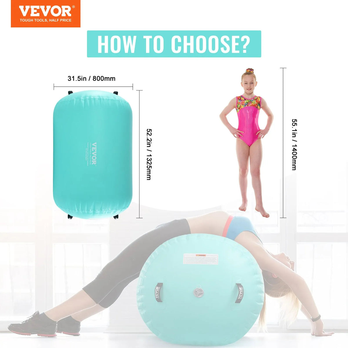 VEVOR Air Track Inflatable Gymnastics Cylinder with Pump, Exercise Mat