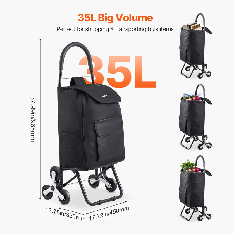 VEVOR kāpņu rati, salokāmi, 35 L soma, ar 6 riteņiem