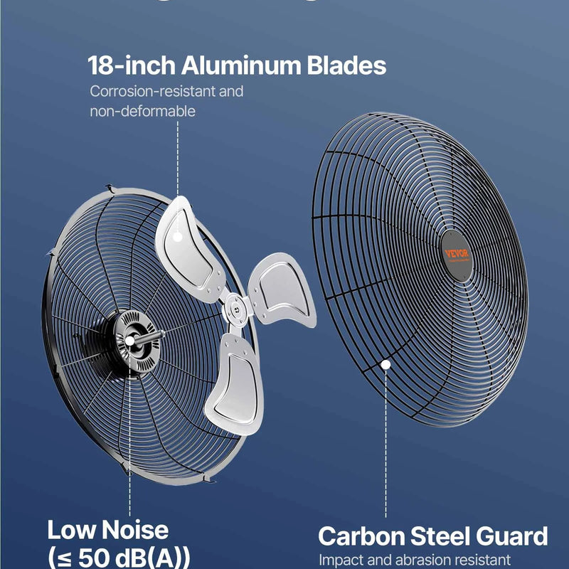 Rūpnieciskais sienas ventilators 44,6 cm, 3 ātrumi