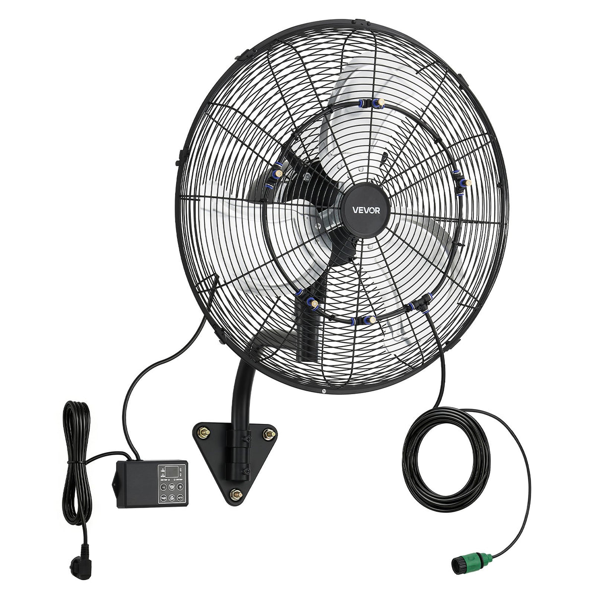 VEVOR Wall Fan, 505mm, with Oscillation and Misting Function, Remote Control, IP44, 3 Speeds, 18h Timer, Temperature Control, for Industrial, Commercial, Garage, Workshop and Gym Use