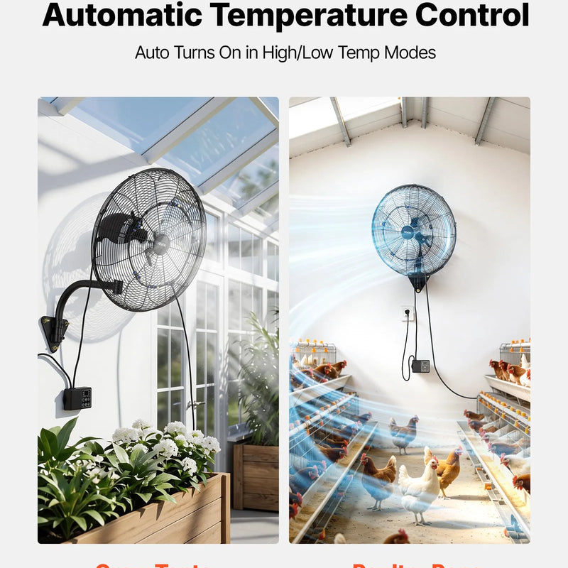 VEVOR sienas ventilators, 505mm, ar svārstību un miglas funkciju, tālvadības pulti, IP44, 3 ātrumi, 18h taimeris, temperatūras kontrole, rūpniecībai, komerctelpām, garāžām, darbnīcām un sporta zālēm