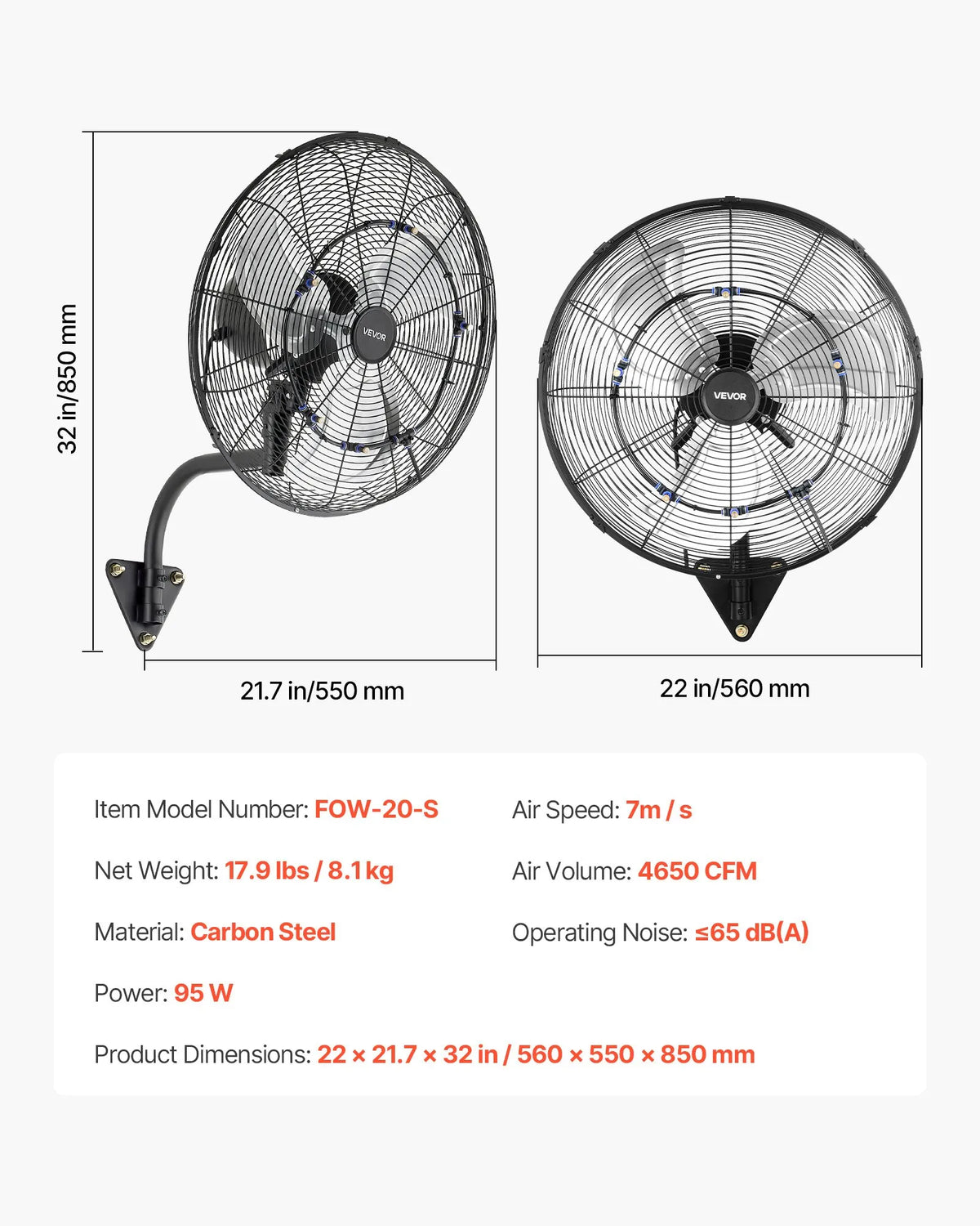 VEVOR Wall Fan, 505mm, with Oscillation and Misting Function, Remote Control, IP44, 3 Speeds, 18h Timer, Temperature Control, for Industrial, Commercial, Garage, Workshop and Gym Use