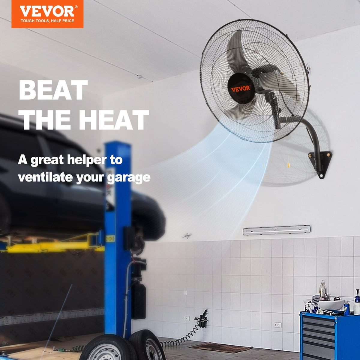 VEVOR 73W sienas ventilators, metāla, 44.5 cm, 3 ātrumi, max jauda 4000 CFM