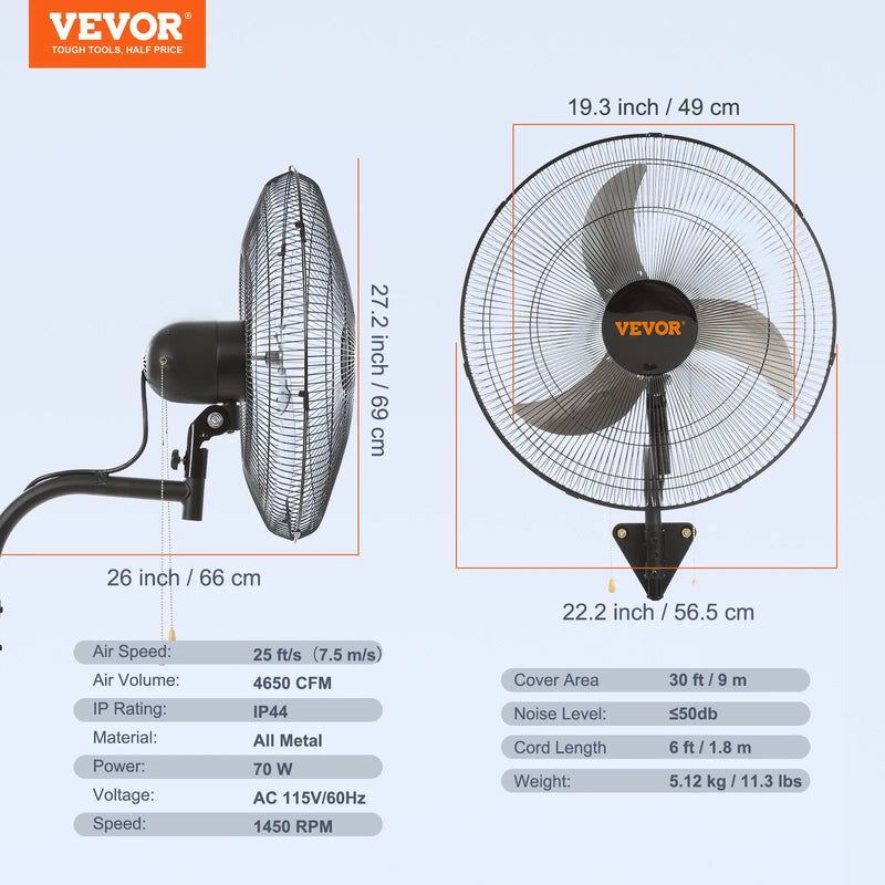 Sienas ventilators metāla 49 cm 3 ātrumi
