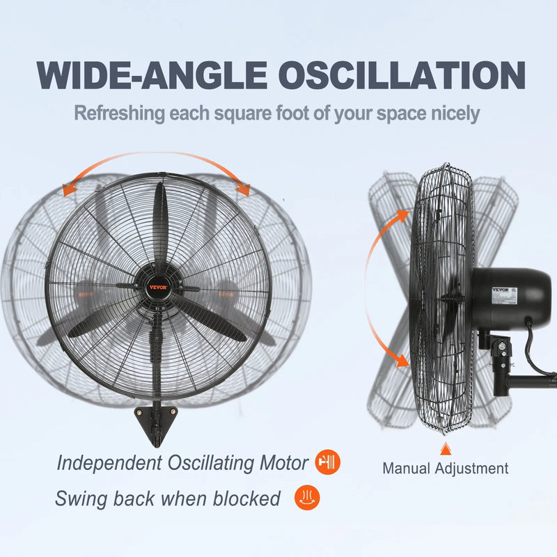61 cm oscilējošs sienas miglotājs ventilators metāla 3 ātrumi 115 W