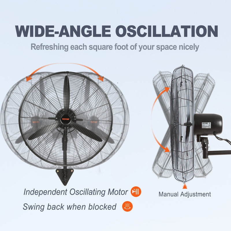 VEVOR Oscilējošs sienas ventilators ar miglu – 74,9 cm metāla ventilators ar 3 ātrumiem