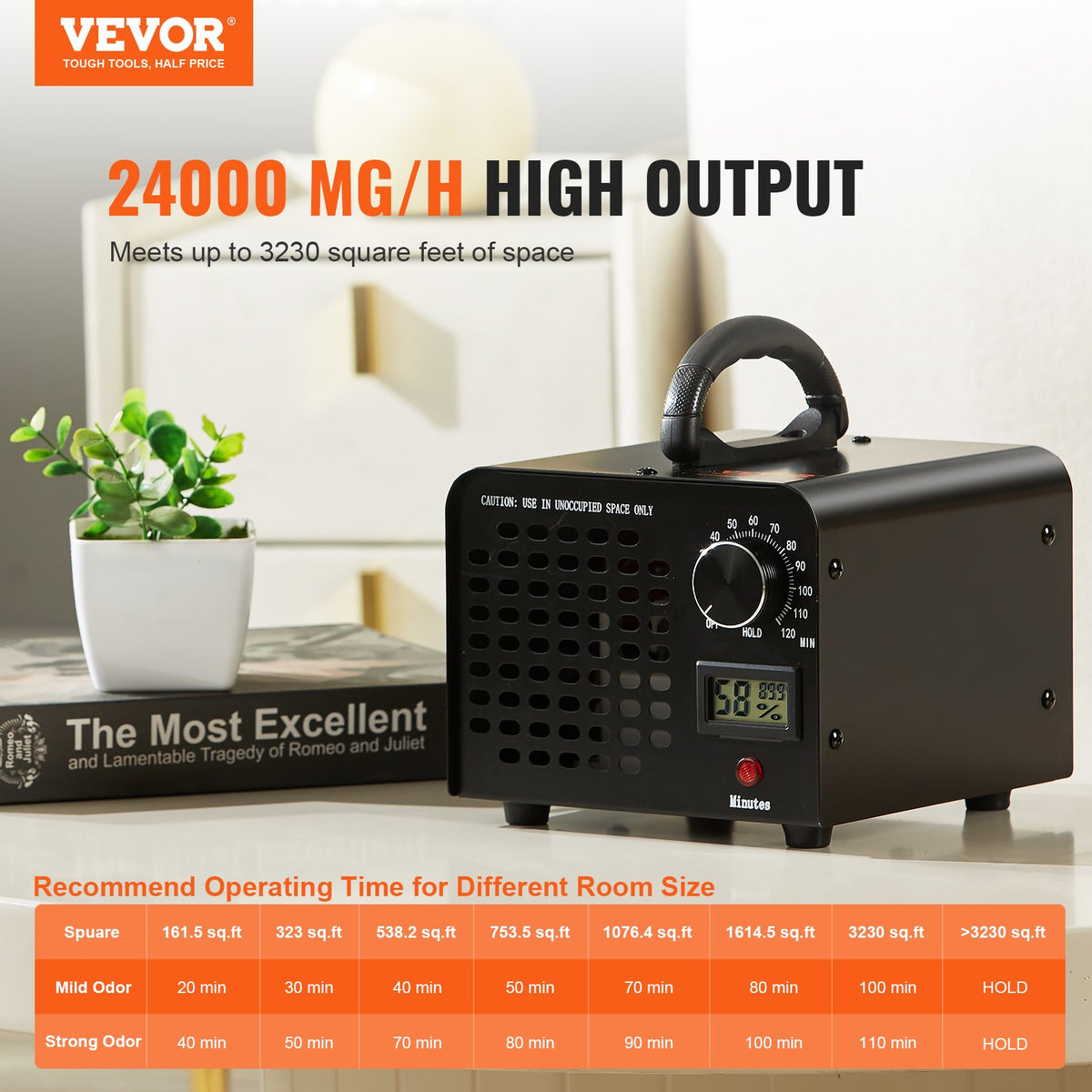 VEVOR Ozone Generator 24000 mg/h with 0–120 Minute Timer