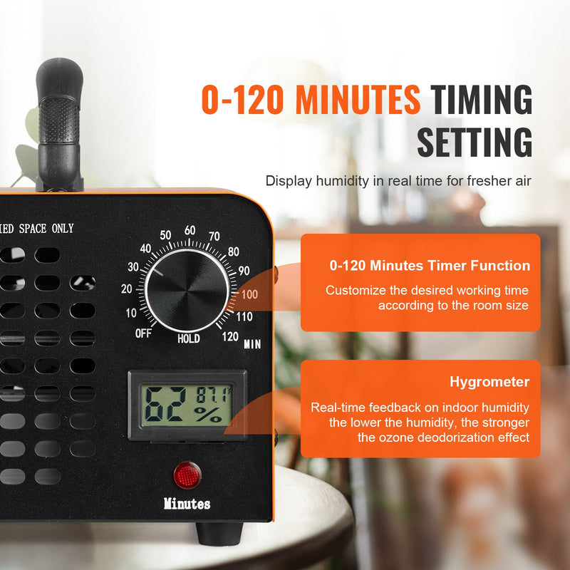 VEVOR ozona ģenerators 12 000 mg/h ar taimeri 0–120 min