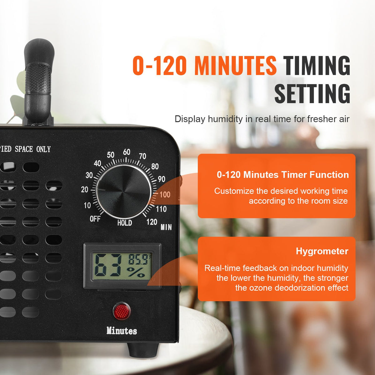 VEVOR Ozone Generator, 36,000 mg/h, Air Purifier and Odour Eliminator with 0-120 min Timer
