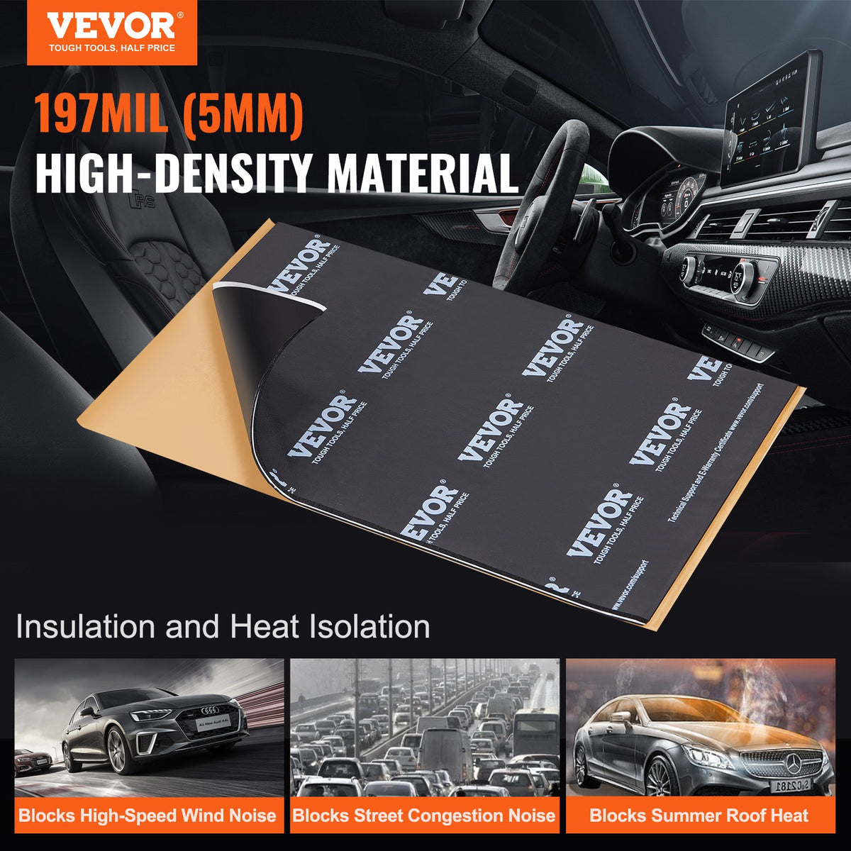 VEVOR Car Sound Insulation Mat – 5.1 mm Thick, 2.3 m² Butyl Noise Damping Material, Vibration and Sound Insulation for Vehicles