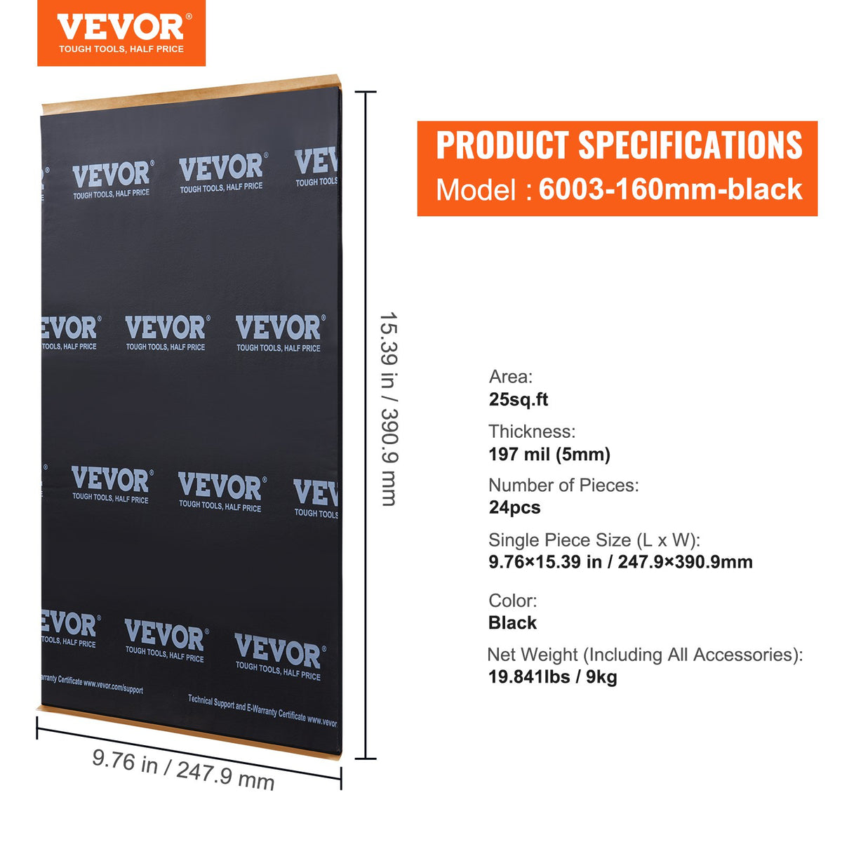 VEVOR Car Sound Insulation Mat – 5.1 mm Thick, 2.3 m² Butyl Noise Damping Material, Vibration and Sound Insulation for Vehicles